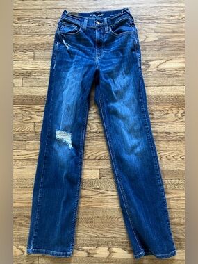 Ariat Ultra High Rise Relaxed Straight Jeans Dark Wash Distressed 24 S